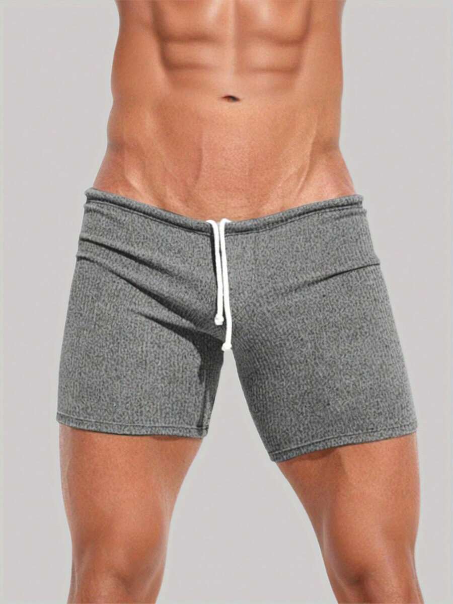 Men's Casual Slim Shorts Solid Color Drawstring Waist Stretch Short Pants For Summer - 深灰色 - 查看 1