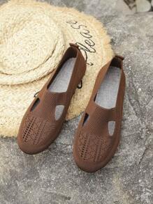 Women's Casual Round Toe Knitted Flat Shoes, Panda Pattern, Comfortable Mom Shoes, Daily Walking