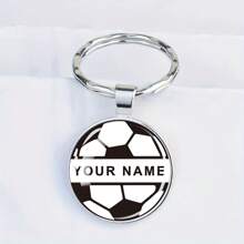 1pc Customized Text Soccer Keychain Custom Name Letters Glass Dome Pendant Keyring Football Sports Jewelry Men And Women Personalized Gifts