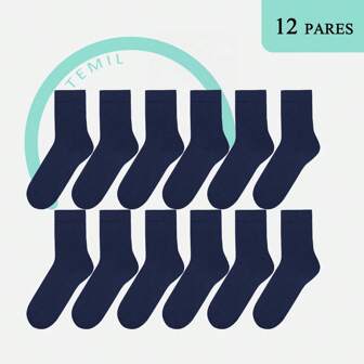 TEMIL SOCK 12 Pares Calcetines Colegio Cortos para Niña y Niño - Azul Marino - Granate - Verde Oscuro - Blanco - Negro - Gris Oscuro - Gris Claro - Azul Eléctrico - Calcetines Escolares