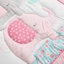Pink Elephant 3 Piece Crib Bedding Set For Baby, Nursery Set By Heseam - Hồng - Xem 5