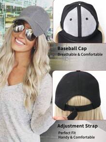 棒球帽带波浪长发接发帽假发可调节帽子合成假发女士混合漂白金发时尚透气假发帽适合日常运动 - 彩色 - 查看 5