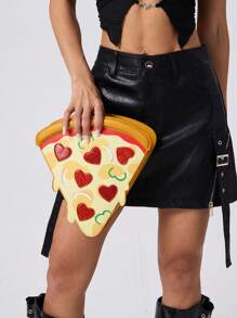 Bolsa Transversal Novidade Forma de Pizza Cartoon Mulheres, Bolsa de Ombro Fofa para Meninas, Bolsas e Bolsas da Moda