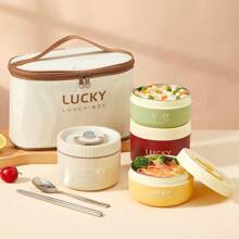 Draagbare 304 roestvrijstalen thermische lunchbox met bestek en lunchtas, verzegelde lekvrije bentobox, magnetronbestendig en warmwaterverwarming, geïsoleerde anti-verbranding lunchbox, herbruikbare fruitsalade-voedselopslagcontainer, geschikt voor studenten en volwassenen op school, kantoor, buiten kamperen, picknick, reizen