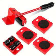 5Pcs Heavy-Duty Plastic Furniture Moving Tool Set With Red Lever & Rollers - Ideal For Lifting & Moving Large Appliances And Heavy Furniture