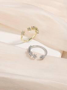 1pc Fashionable Rhinestone Flower Decorated Ring, Suitable For Daily Wear By Women