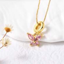 1 件不锈钢 18K 珍珠项链配彩色锆石蝴蝶吊坠，时尚奢华，适合派对、约会、工作 - 蝴蝶型 - 查看 6