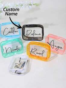 Personalized Makeup Bags, Transparent Toiletry Bag Cosmetic Bag ,Portable Bag Storage Bag Suitable For Storing Cosmetic Brushes Cosmetic Brush Towel Storage Jewelry Bag Gift Bag , Pvc Makeup Brush Storage Durable Transparent Cosmetic Bag