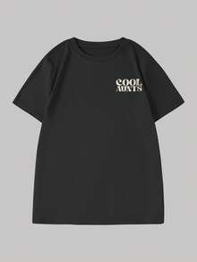 Plus Size Women Loose Round Neck Short Sleeve T-Shirt, "Cool Aunt Club" Funny Slogan Tee, Like Mom But Cooler, Suitable For All Ages, Great For Daily Casual Wear, Outings And Gatherings - Black - View 3