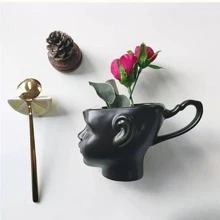 1 Pieza Taza de cerámica con forma de cara, taza de café de cerámica exquisita con asa mate, también se puede usar para plantar macetas, decoración, perfecta para el hogar, la oficina, regalos de cumpleaños/conmemoración