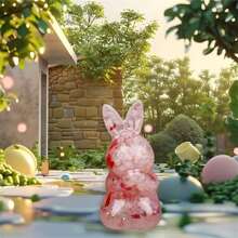 Figura decorativa de conejo de Pascua de pie con piedras de cristal, artesanía y decoración para el hogar de Pascua para interior y exterior - Rojo - Ver 3
