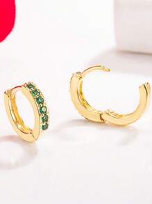 1 Pair Women Gold-Color Copper Alloy Cubic Zirconia Earrings (Diameter: 1cm / 0.39in) - Green - View 4