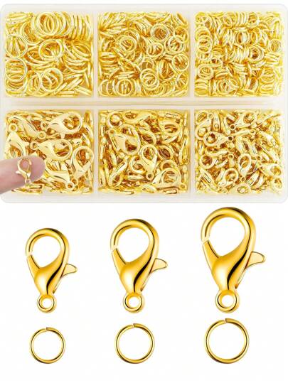 900PCS Lobster Claw Clasps And Jump Rings Set - Gold Jewelry Clasps For Necklace, Bracelet, Keychains, And DIY Jewelry Making Supplies