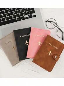 Multi-Card PU Passport Holder - Snap Closure, Faux Leather Lining, Airplane Pattern Passport Case, Minimalist Travel Accessory - Convenient Document Storage And Travel Items, Holiday Supplies Travel Stuff Travel Organiser Travel Items Travel Wallet Passport Holder Passport Wallet Beach Vacation Bag Summer Christmas Vacation