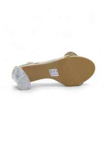 Women's Comfortable Transparent Crystal Chunky Heel Party Shoes - Gold - View 5