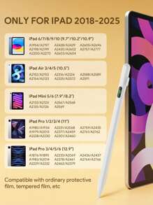 兼容 Apple Pencil 的 iPad 电容笔，1/2 型 iPad 笔，数字显示实时电量提示，防止误触，多条磁吸式设计，专为最新款 Apple 平板电脑设计，适用于 iPad Pro、Mini、6、Air（2025、2024、2023、2022、2020、2019、2018 款），兼容 Apple Pencil，iPad Pencil 电池容量 90mAh