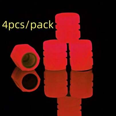 4pcs Glow In The Dark Tire Valve Stem Caps, Plastic, Waterproof, Luminous Wheel Decoration, Easy To Install Without Tools, Suitable For Cars, Motorcycles, Bicycles - Universal Type, Leak-Proof Airtight Seal, And Eye-Catching Accessory, Enhance Nighttime Visibility, Tire Valve Caps, Vehicle Accessories | Nighttime Visibility | Rubber Caps, Fashionable Auto Decor Accessories, Wheel Air Caps, Gas Nozzle Covers, Tire Valve Stem Caps, Car Accessories, Motorcycle Accessories, Bicycle Accessories, Mini Stylish Car Accessories Gift.