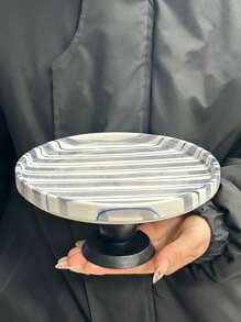 1pc Black & White Striped Ceramic Tray, Elegant Minimalist Vertical Striped Pedestal Dish, Storage Platter, Nut Dish, Cake Stand, Serving Platter, Suitable For Home, Party, Tea Gathering, Leisure, Commercial Decor, Gift
