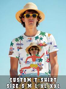 Men Custom Photo Tops 3D Hawaii Beach Printed T-Shirts Spring Summer Fashion Swimming Personalized Upload Your Favorite Photo Custom Tees Birthday Gift T-Shirt Casual Tee Holiday Gift, Anniversary Gift - White - View 2