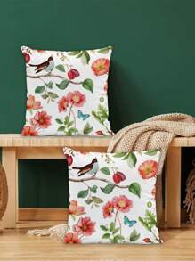 2 Piezas Fundas de almohada decorativa con diseño floral y de pájaros en 3D, estilo rústico para el hogar. Cubiertas cuadradas adecuadas para sofá, sala de estar, dormitorio, cama, silla. Aptas para todas las estaciones (sin relleno)