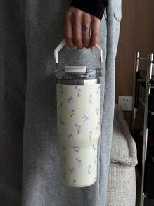 1pc 30oz Butterfly & Tulip Pattern Double Wall Stainless Steel Insulated Tumbler, Flat Bottom Cup, Coffee Cup, Car Cup, Water Bottle, Outdoor Mug, Tea With Unique Lid Design, Suitable For Outdoor, Office, Home, School, Car And Other Scenarios, Birthday, Holiday, Mother's Day, Father's Day, Back To School, Valentine's Day Gift Back To School - Multicolor - View 12