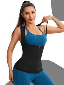 Costum de saună pentru femei - Costum de trening cu compresie ridicată, Costum de saună minimalist popular, Vestă pentru femei, Talie modelatoare, Croială strâmtă pentru fitness, Potrivit pentru sală, sport și yoga, Vestă cu fermoar pentru femei, Design cu fermoar, Îmbrăcăminte fitness nerespirabilă