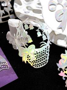 10pcs Vintage Embossed Perforated Hard Card Stickers, "Silver Dreamland" Series, For Scrapbooking, Diary DIY Decor