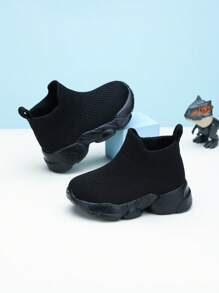 1 par de zapatos para correr al aire libre sencillos de poner y quitar para bebé, de tela transpirable, para todas las estaciones - Negro - Ver 4