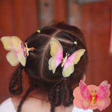 1pc Motion Sensor Metal Butterfly Hair Clip For Girls, 3D Embroidery Princess Style Hair Accessory