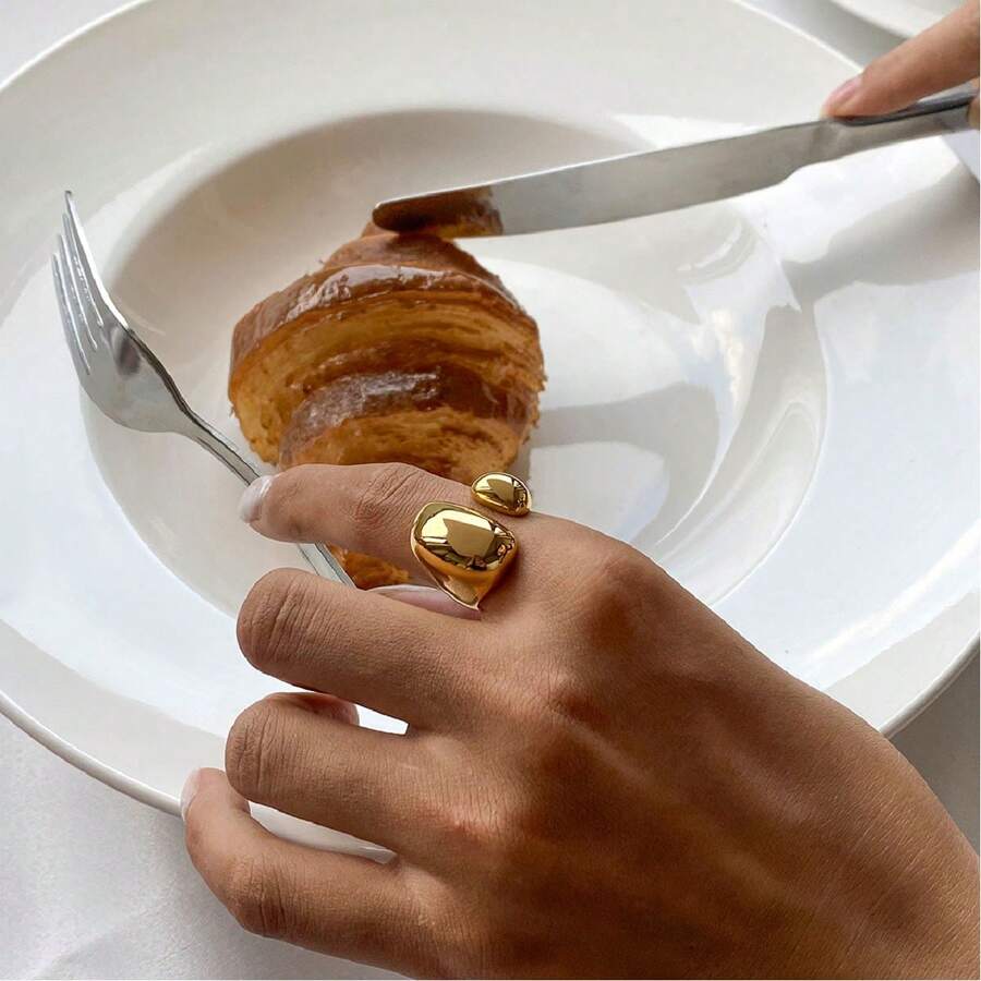 S SHOPBOHO 1枚防褪色不锈钢镀金开口戒指，时尚个性饰品，手指配饰