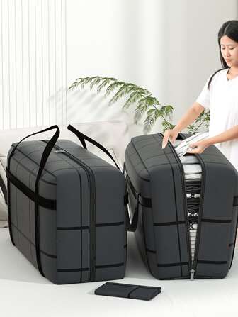 1 件黑色可折叠布艺收纳袋，大容量衣服收纳盒，衣柜收纳袋，季节性衣服收纳袋，客厅、卧室家居收纳袋