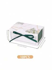 10/5Pcs Leaf Print Gift Box With Ribbon, Paper Candy Box- Versatile For Candy, Chocolates & Gifts - Perfect For Bridal Showers, Birthdays & Parties Gift Packaging Box - Multicolor - View 4