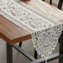 1pc Red Jacquard Lace Tassel Table Runner, Fashionable , Suitable For Christmas, Valentine's Day And Other Holiday Celebrations Table Decor