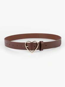 1pc Fashionable & Versatile Plus Size Gold Heart Buckle Belt Summer, School Fall, Autumn, Halloween - Coffee Brown - View 2