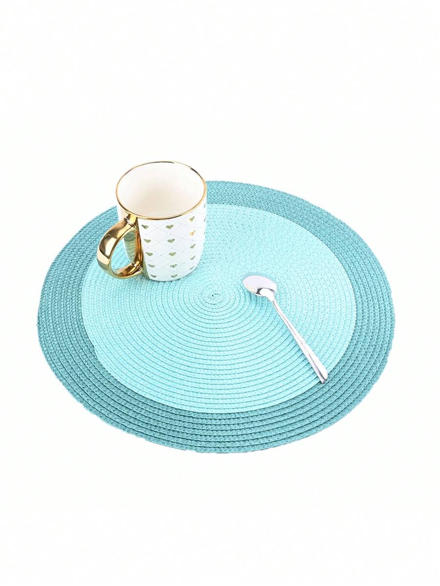 4/6 编织圆形餐垫，防水耐用餐垫装饰垫隔热垫套装餐桌编织餐垫，可洗防滑，非常适合家庭聚会、婚礼派对