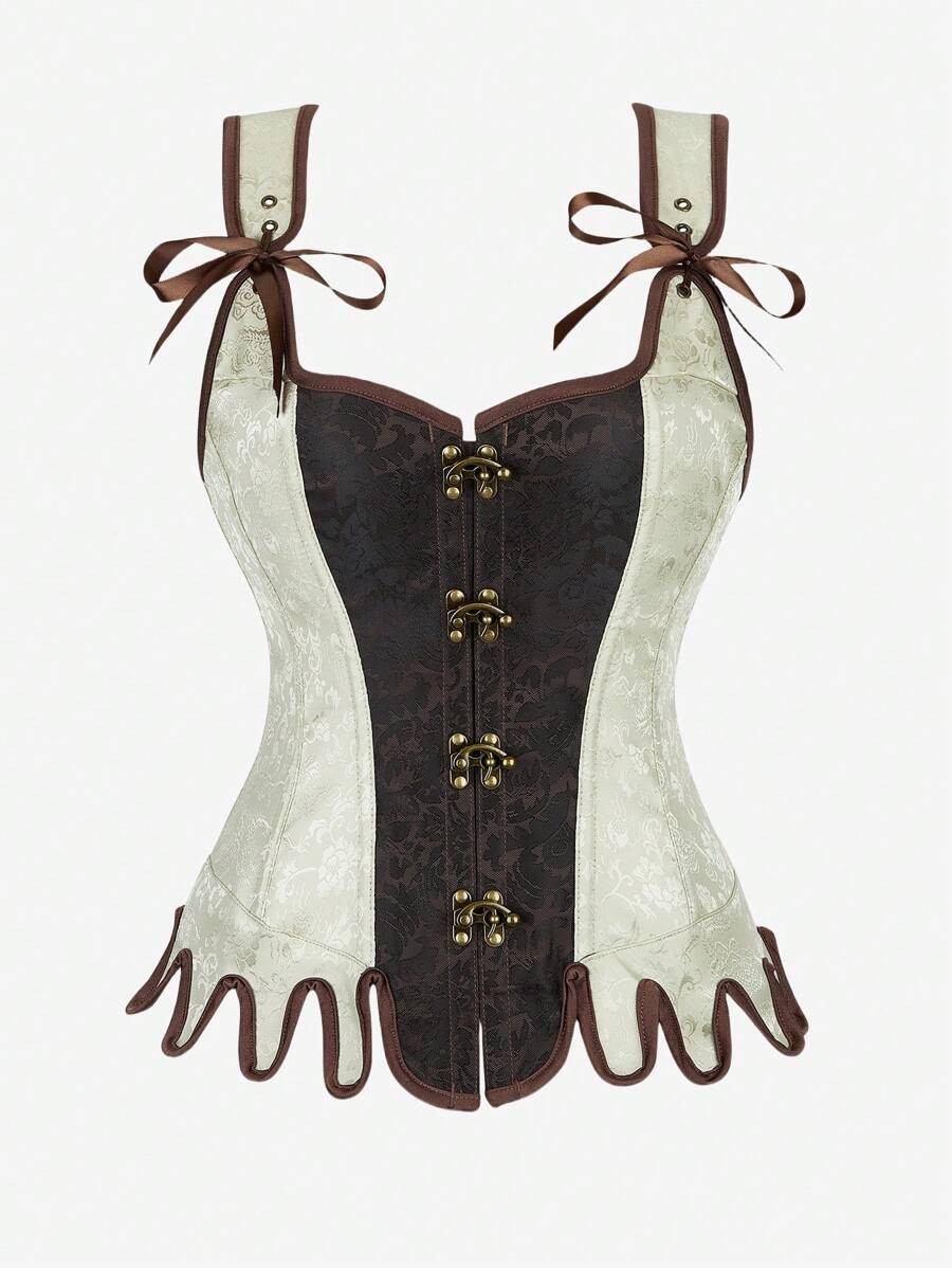 Gothic Punk Contrasting-Color Corset Bustier With Asymmetrical Octopus Hemline, Elaborate High-End Design For Cosplay, Party, Makeup Show