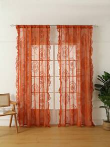 1pc French Romantic Lace Ruffled Window Curtain, Suitable For Bay Window, Living Room, Bedroom, Office, Kitchen, Study Room Home Decor