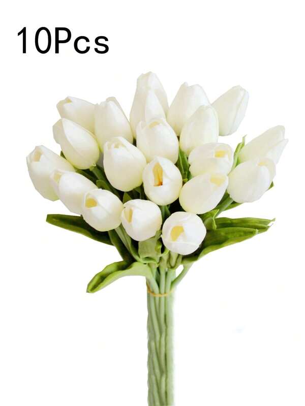 10/5Pcs/Set White Artificial Tulip Silk Fake Flowers 13.5 Inch For Spring Mother's Day Easter Gift Bulk Home Kitchen Wedding Decoration, Wedding Scene Decoration, Wedding Props
