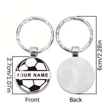 1pc Customized Text Soccer Keychain Custom Name Letters Glass Dome Pendant Keyring Football Sports Jewelry Men And Women Personalized Gifts