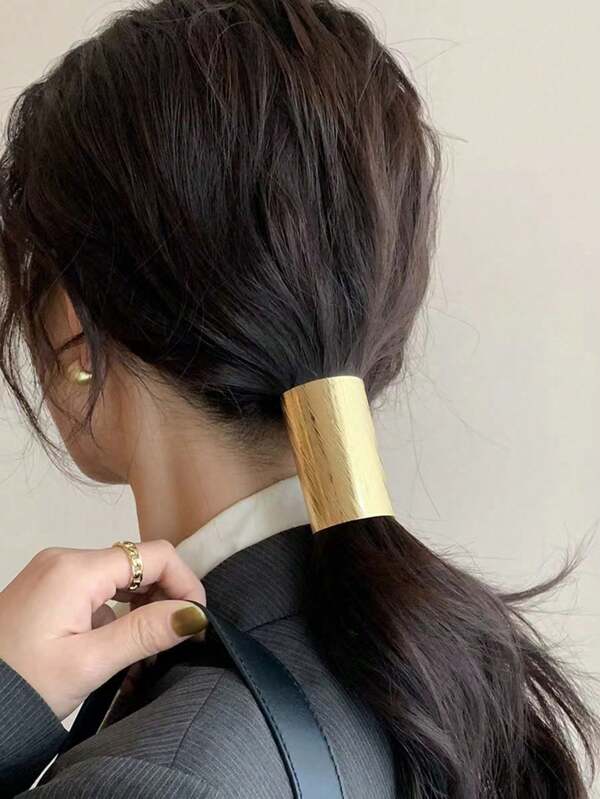 1 Pc Ponytail Holder Hair Clips Metal HighPonytail Hair Cuff Simple Cylinder Hair BuckleBarrettes French Decorative Hair Ring For LongHair Horsetail Accessories For Women,Hair Barrettes