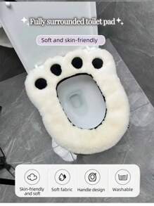 1pc Cartoon Style Toilet Seat Cushion, Soft Plush Full Coverage Toilet Seat Cover, Applicable For Various Toilet Types, Suitable For All Seasons
