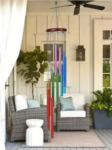 1 个 12 管风铃，房间装饰悬挂风铃，墙壁装饰。适用于花园、阳台、露台、门廊、家庭和商店装饰、节日和节日派对装饰、房间和纪念空间的壁挂装饰品 - 彩色 - 查看 7