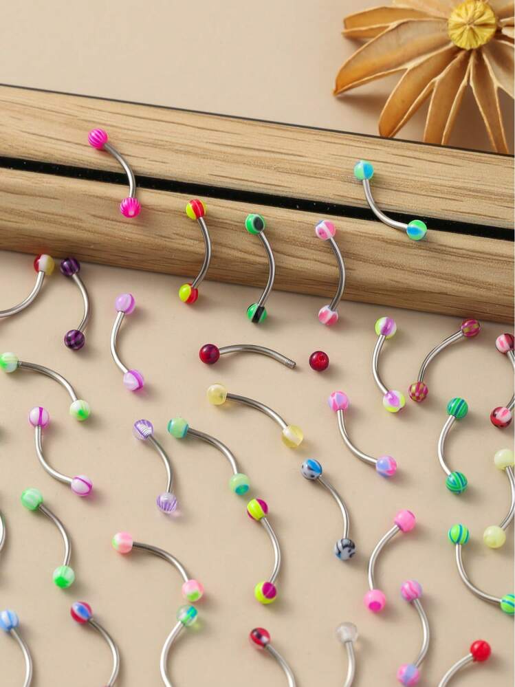 Assorted Body Piercings: Acrylic Rainbow Color Stainless Steel Hypoallergenic Eyebrow Studs, Punk Hipster Sexy Fashion, Suitable For Daily Wear, Events, Festivals, European & Retro Styles - 20 Colors - View 3