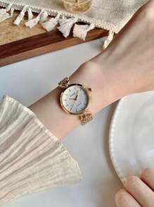 1 件女士金色手表，时尚复古女士手表，女士时尚简约百搭奢华不锈钢石英表 - 均碼 - 查看 15