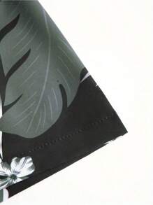 Men Summer Shirt Shorts Two Piece Set Tropical Printed Shirt Drawstring Shorts - Black - View 5