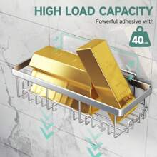 6 件装淋浴架粘合剂，无需钻孔浴室淋浴收纳架，带可拆卸挂钩，防锈淋浴架，壁挂式淋浴架，家居浴室装饰浴室收纳架夏季返校季 - 銀色 - 查看 3