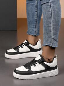 Women's Casual Sports Sneakers, Lace-Up Soft Bottom Flat Low-Top Walking Shoes, Round Toe Versatile Skate Shoes, Student Shoes, White Bottom Shoes