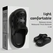 女士夏季厚底高跟穿孔沙滩凉鞋，防滑拖鞋情侣中性