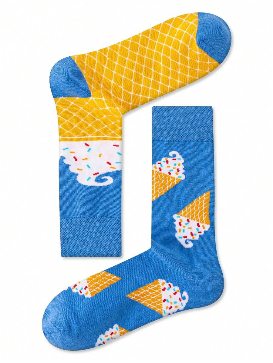 1 Pair Unisex Ice Cream Pattern Mid-Calf Socks, Fashion Casual Sports Couple Socks, All Season - Multicolor - View 1