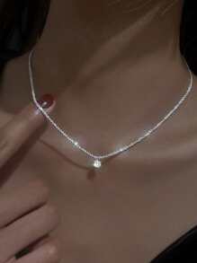 1 Pc Delicate Sparkling Star Pendant Necklace For Women, Dainty Clavicle Chain Luxury Versatile Jewelry, Suitable For Party And Gathering